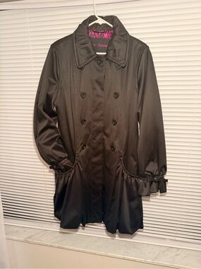 Y2K Betsey Johnson black satin coat